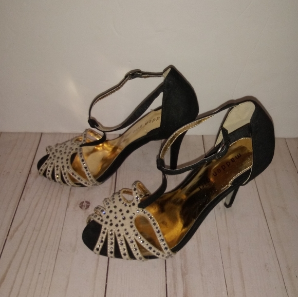 Madden girl T-strap nude and black open toe heels - Picture 13 of 15